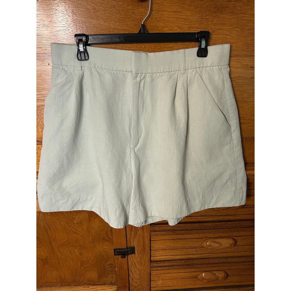 Zara Preppy Quiet Luxury Mint Green Pleated High Waisted Linen Blend Shorts